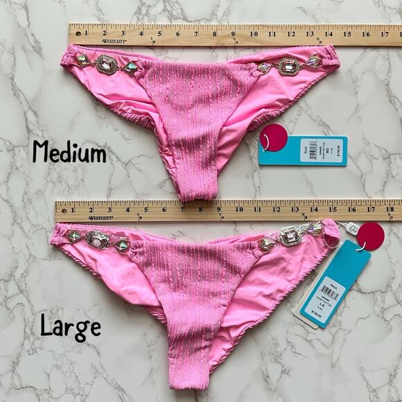 Beach Bunny Raja Triangle Top DD  Skimpy Bottom M, L, XL - Flamingo $290 - Picture 13 of 13